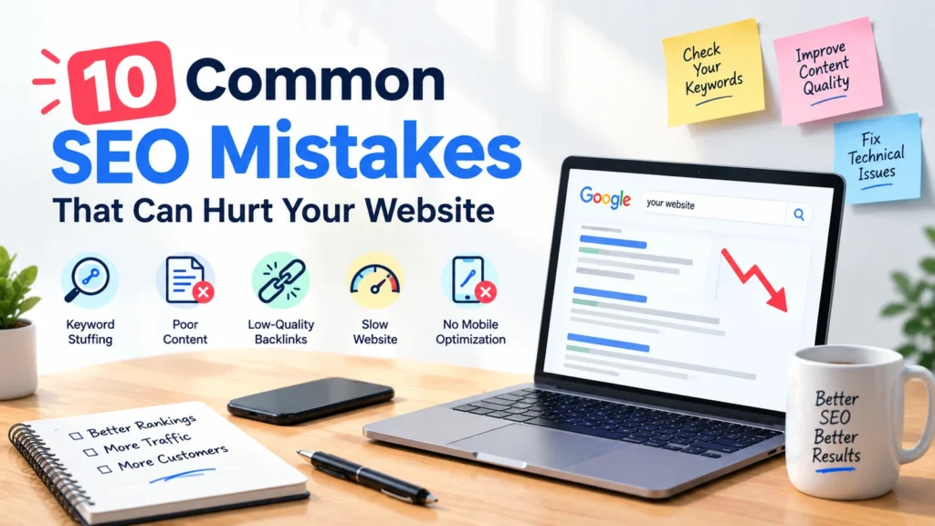 10 common SEO mistakes to avoid, explained by a freelance digital marketer in Ernakulam to improve website rankings.