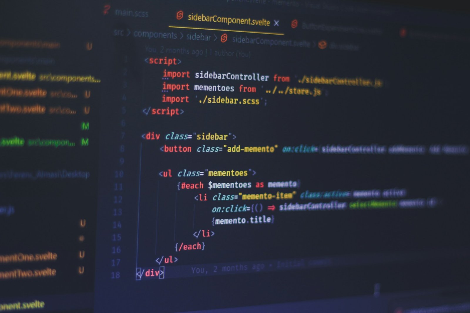 Code displayed on a screen during web development